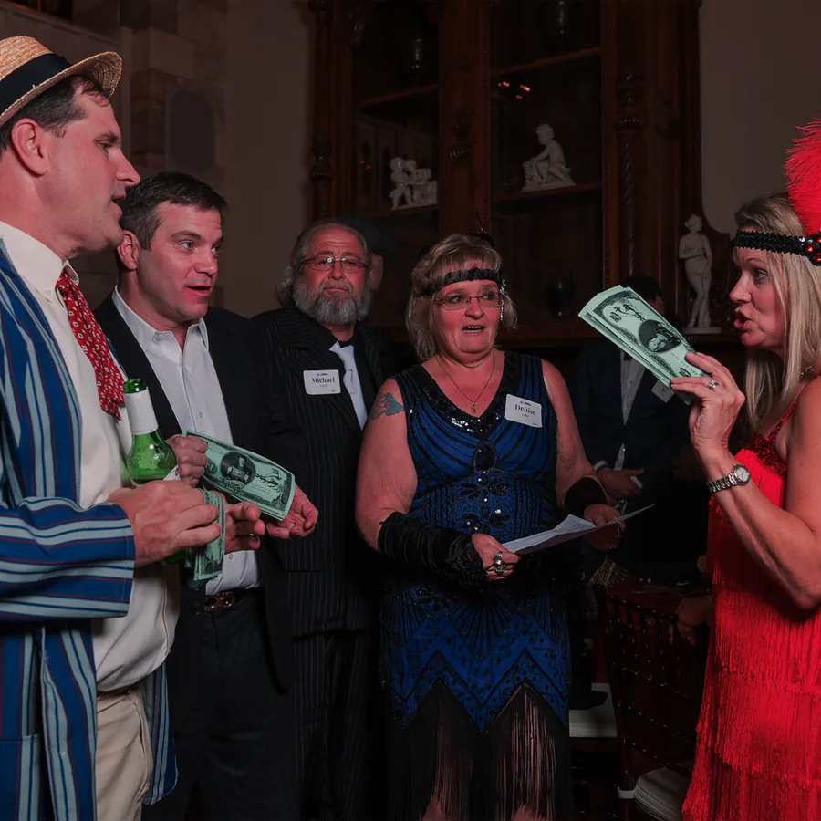 Guests at a Murder Mystery Company public dinner show in Washington