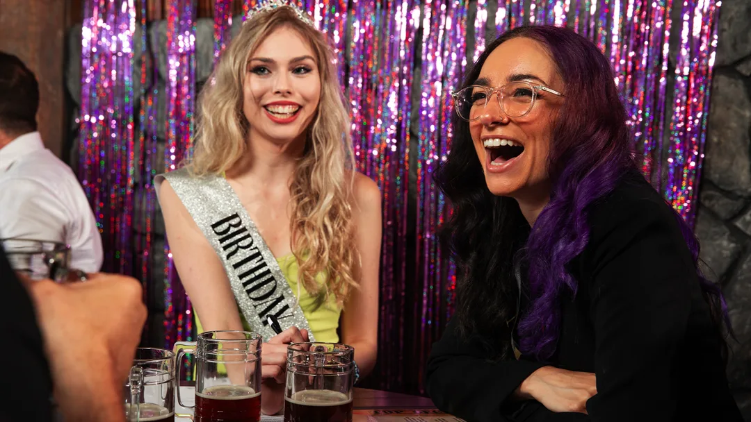 Guests celebrating at a Washington murder mystery party