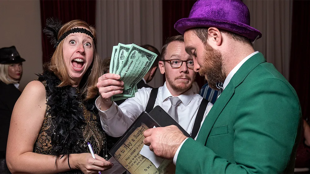 Guests enjoying a Washington murder mystery party